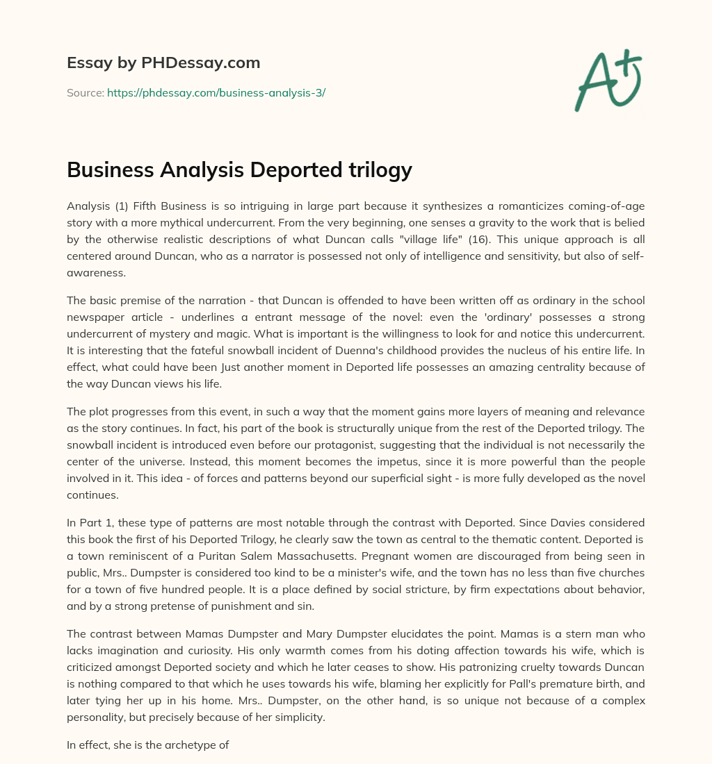 Business Analysis Deported trilogy essay