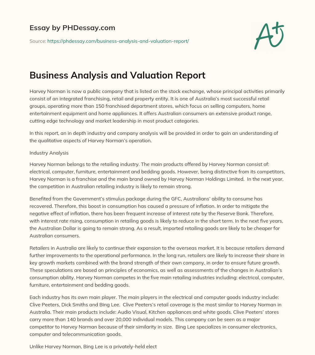 Business Analysis and Valuation Report essay