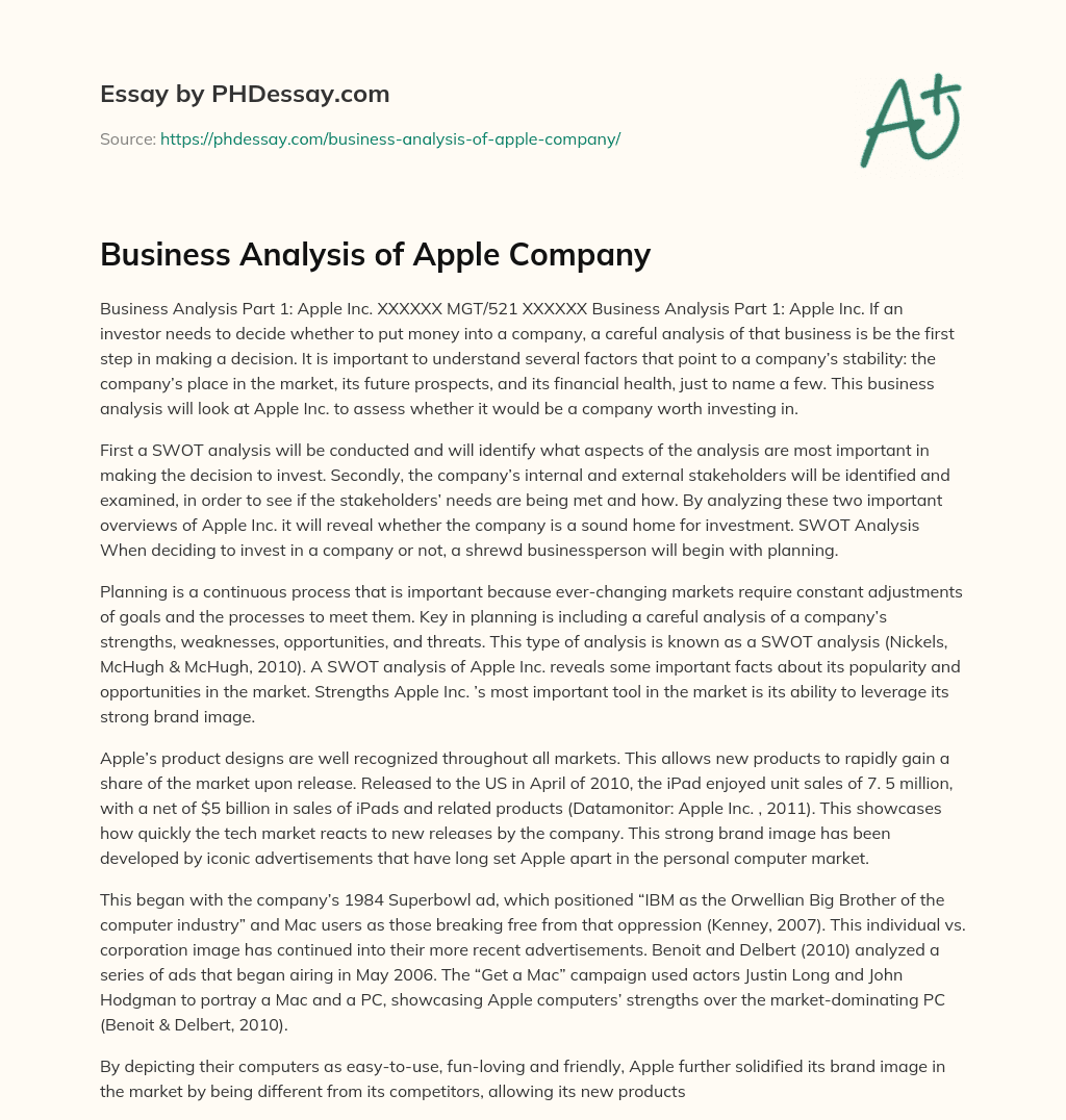 Business Analysis of Apple Company essay