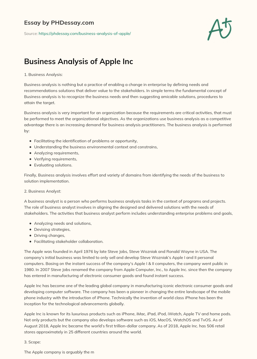 Business Analysis of Apple Inc essay