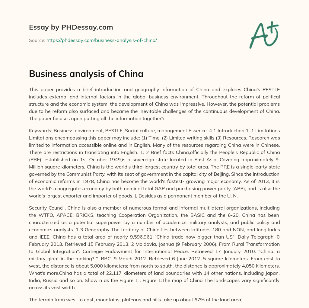 Business analysis of China essay