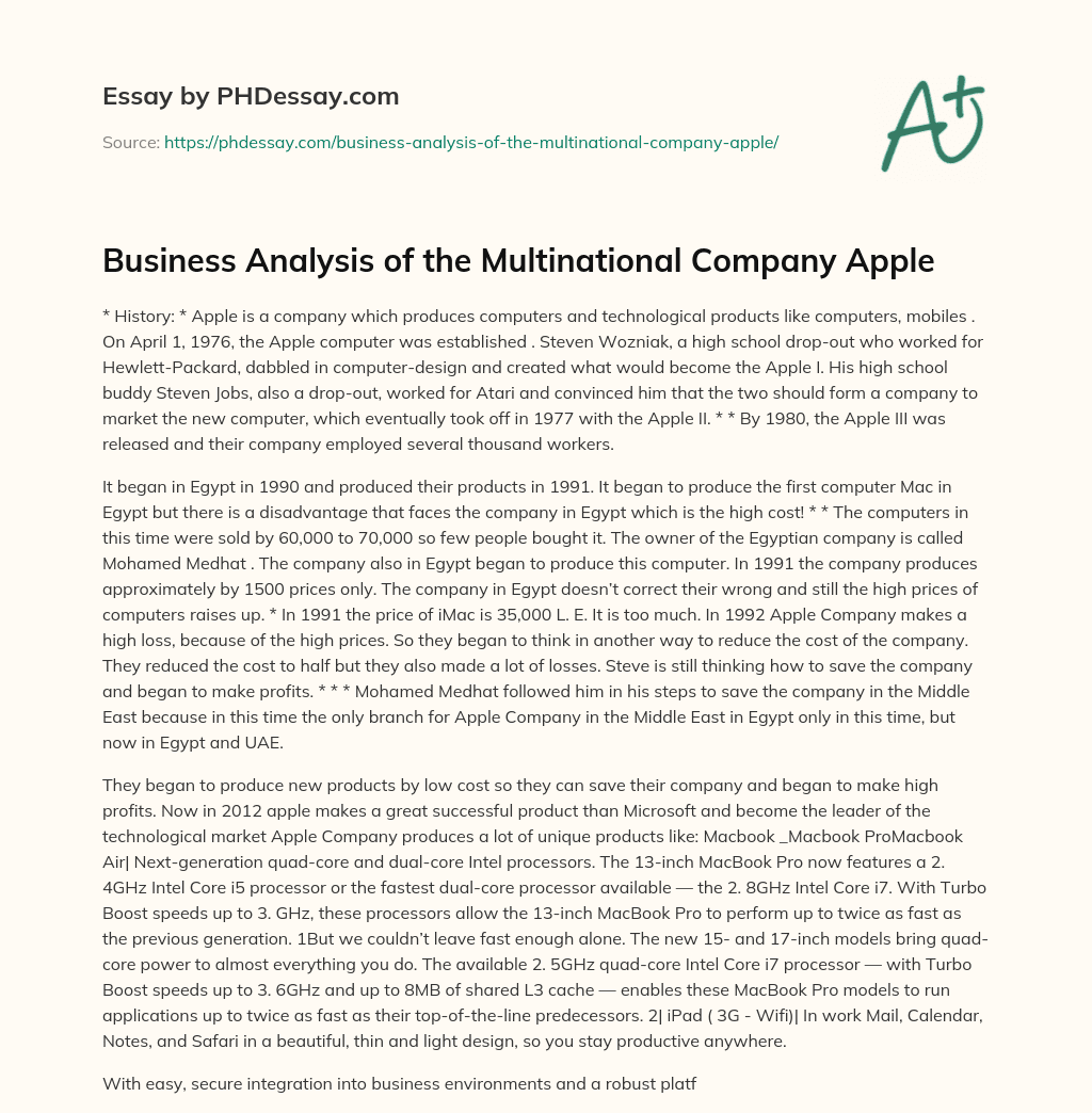 Business Analysis of the Multinational Company Apple essay