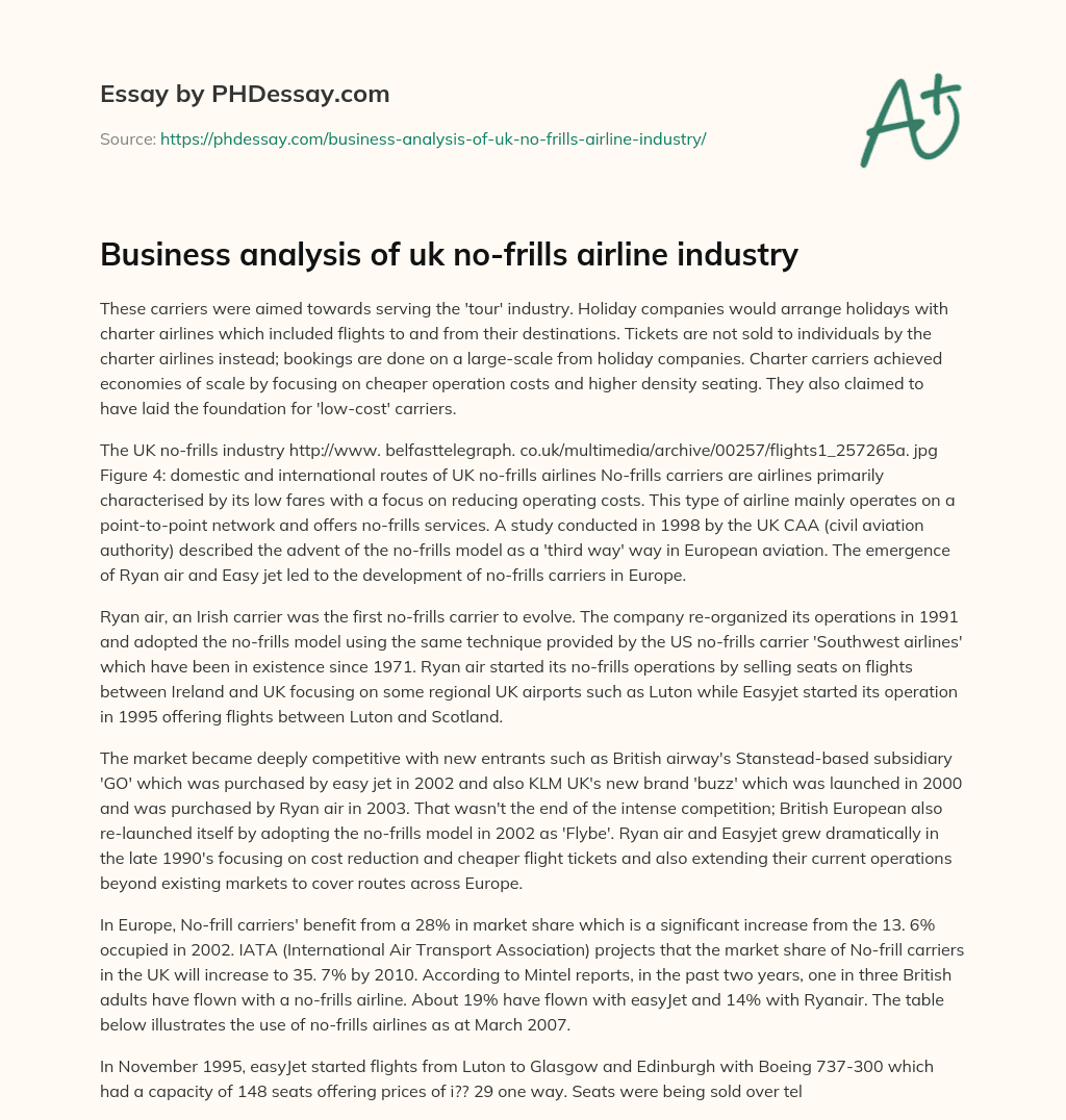 Business analysis of uk no-frills airline industry essay