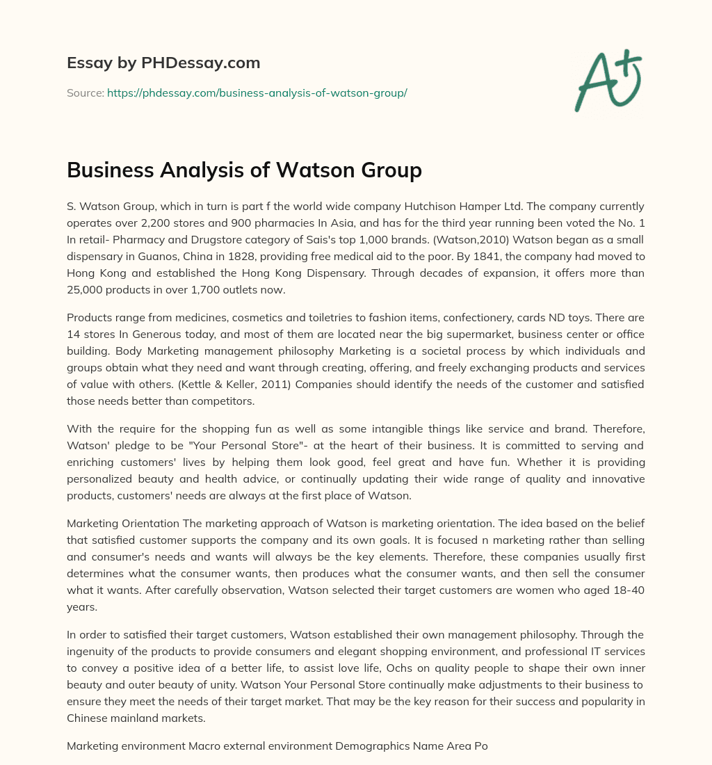 Business Analysis of Watson Group essay