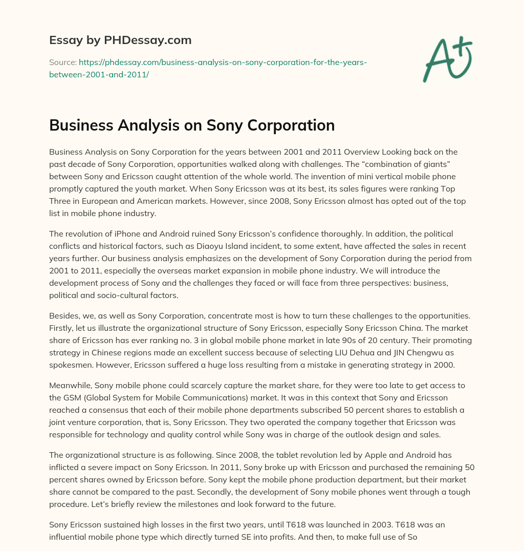 Business Analysis on Sony Corporation essay