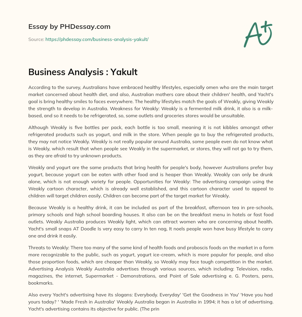 Business Analysis : Yakult essay