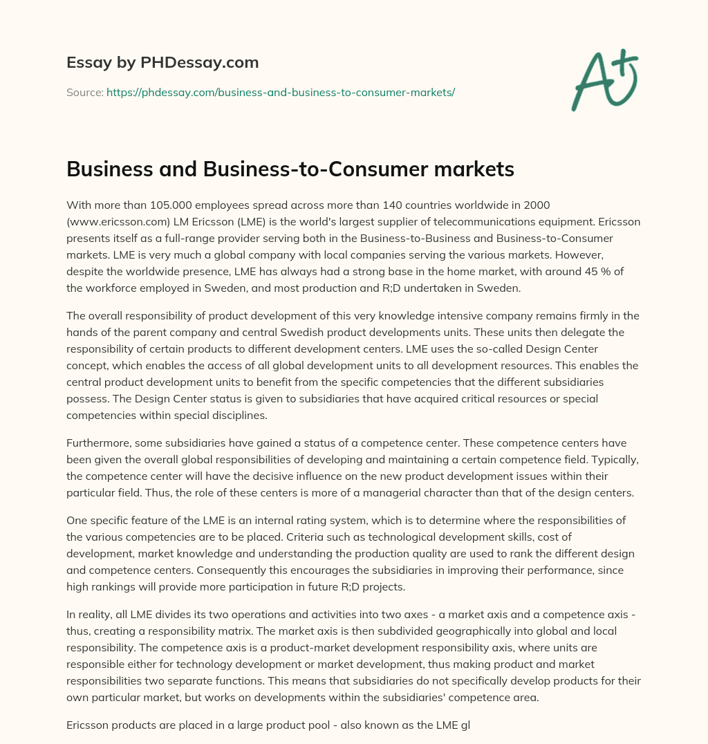 Business and Business-to-Consumer markets essay