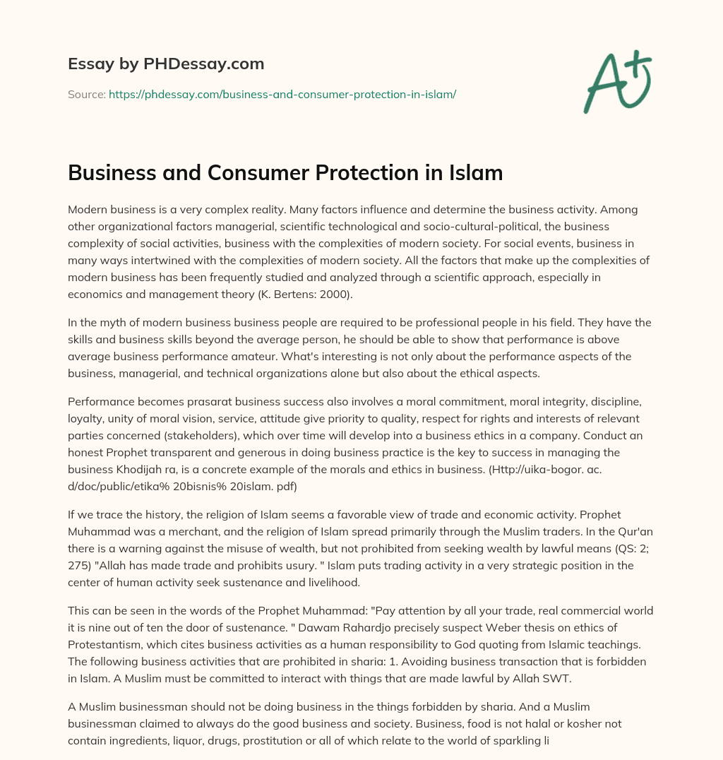 Business and Consumer Protection in Islam essay