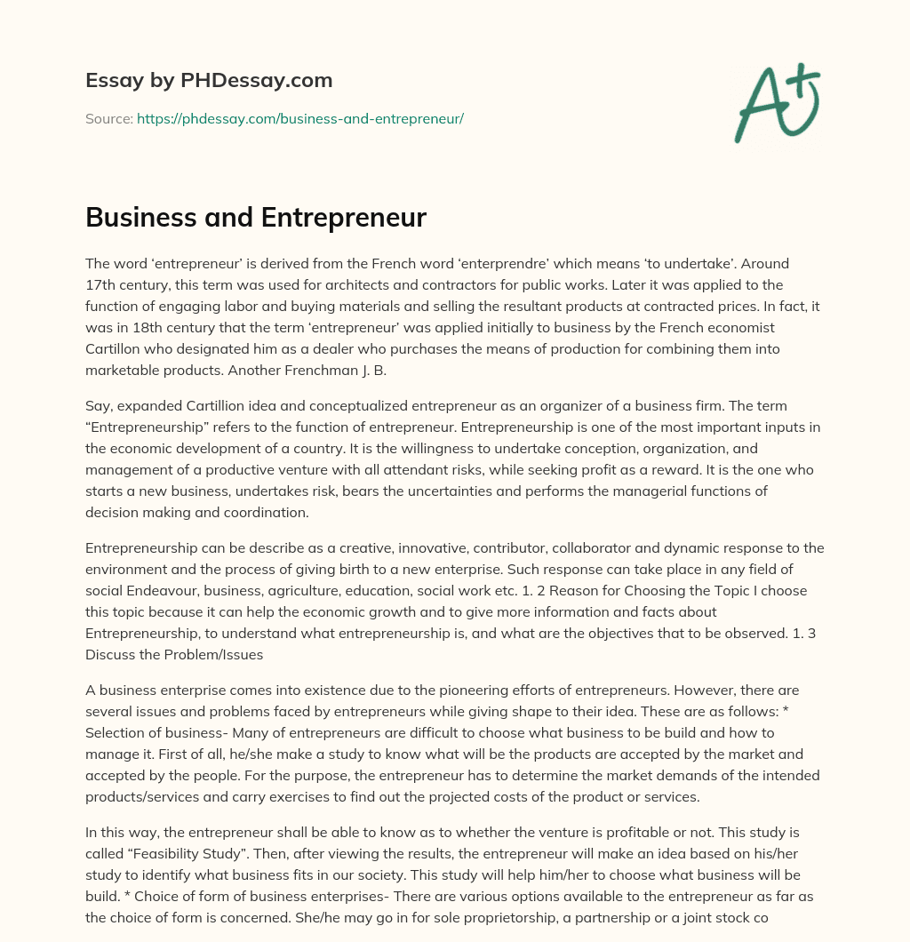 Business and Entrepreneur essay