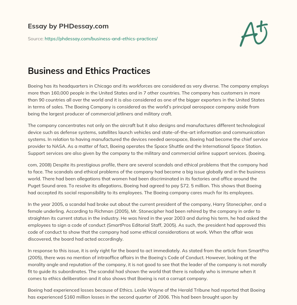 Business and Ethics Practices essay