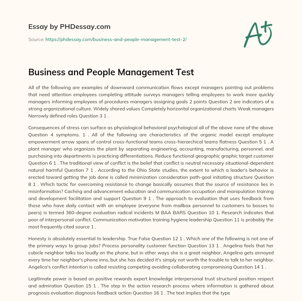 Business and People Management Test essay