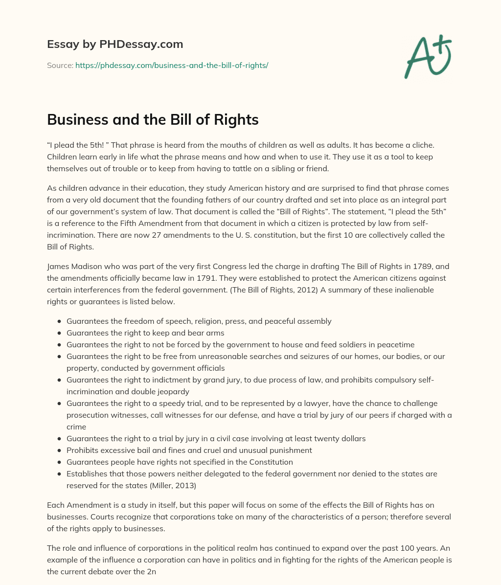 Business and the Bill of Rights essay