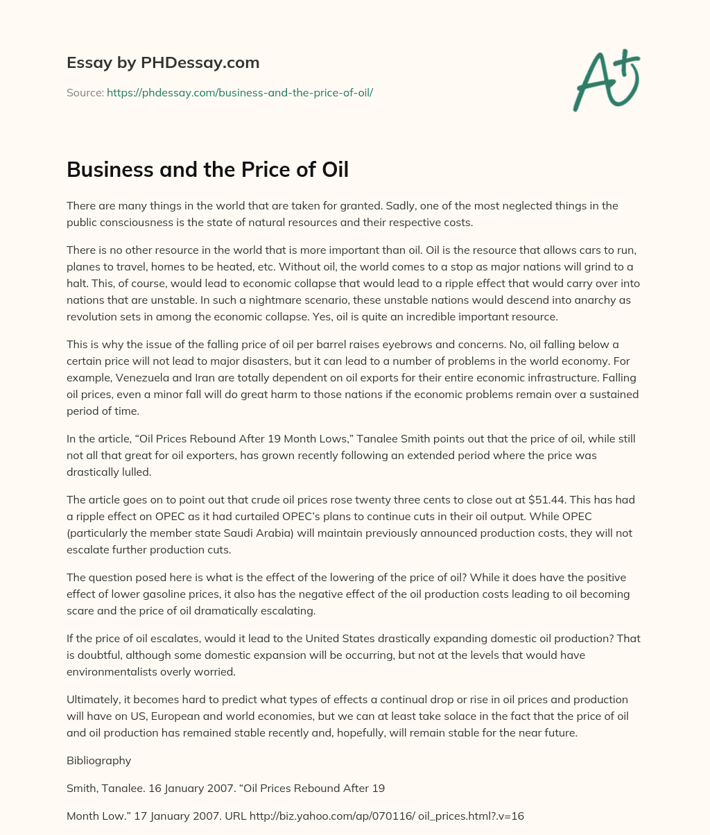 Business and the Price of Oil essay