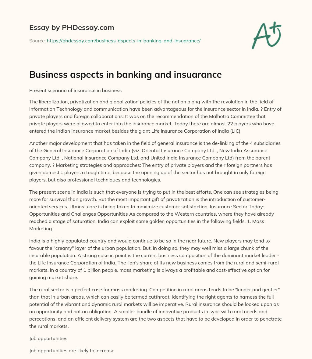 Business aspects in banking and insuarance essay
