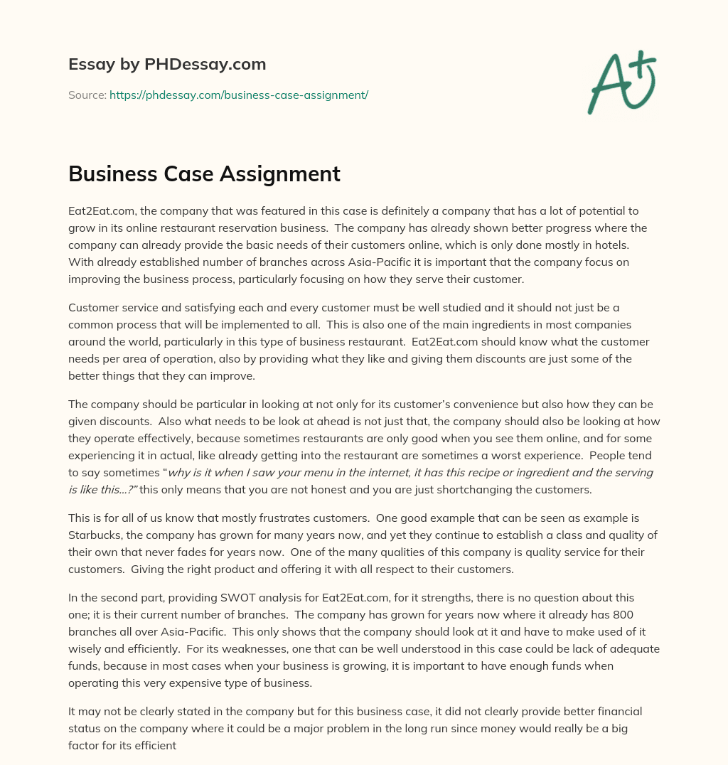 Business Case Assignment essay