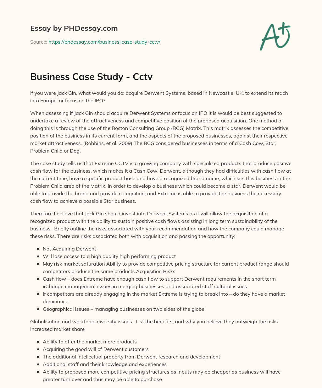 Business Case Study – Cctv essay