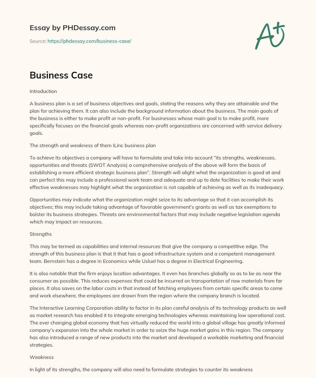Importance of SWOT Analysis in Developing a Strategic Business Plan essay