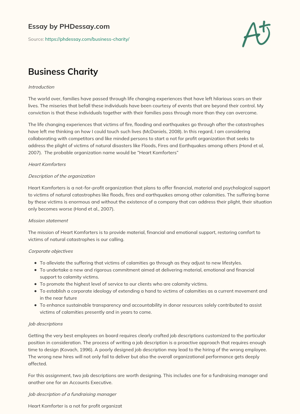 essay about charity project