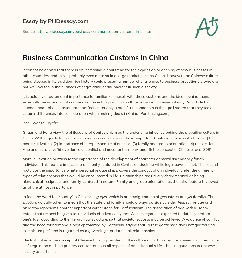 Business Communication Customs in China essay