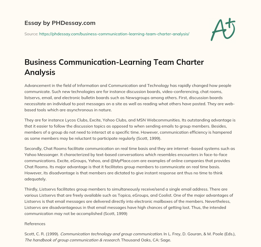 Business Communication-Learning Team Charter Analysis essay