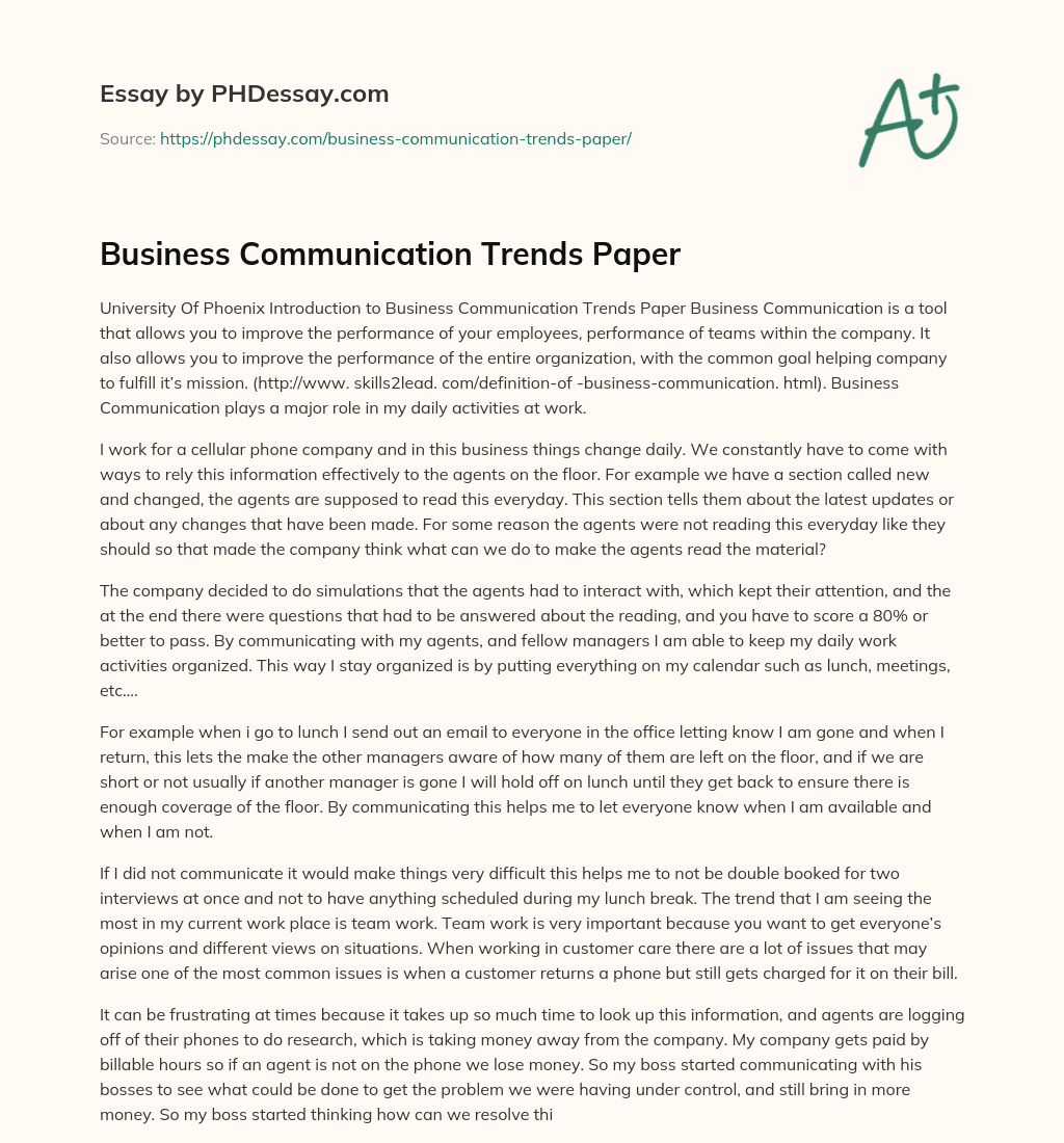 Business Communication Trends Paper essay