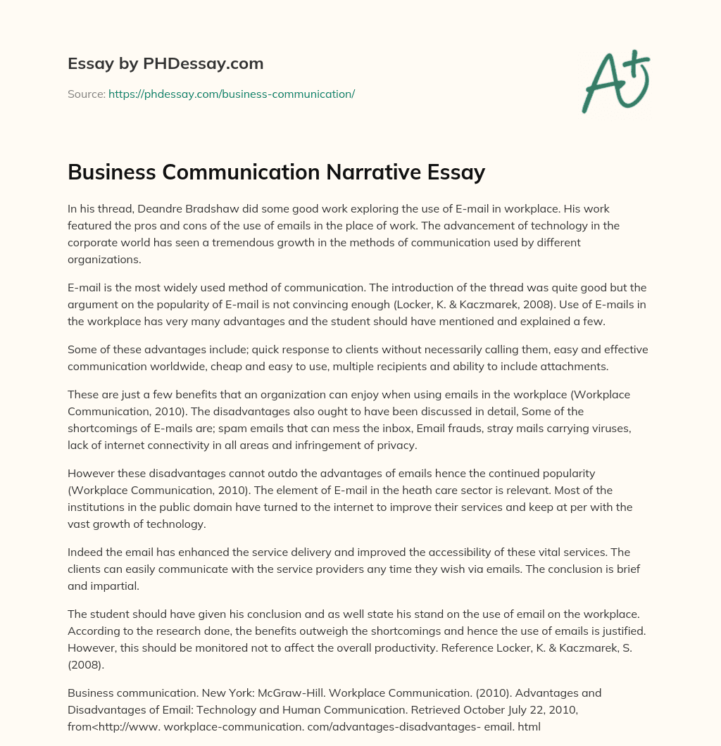 Business Communication Narrative Essay essay