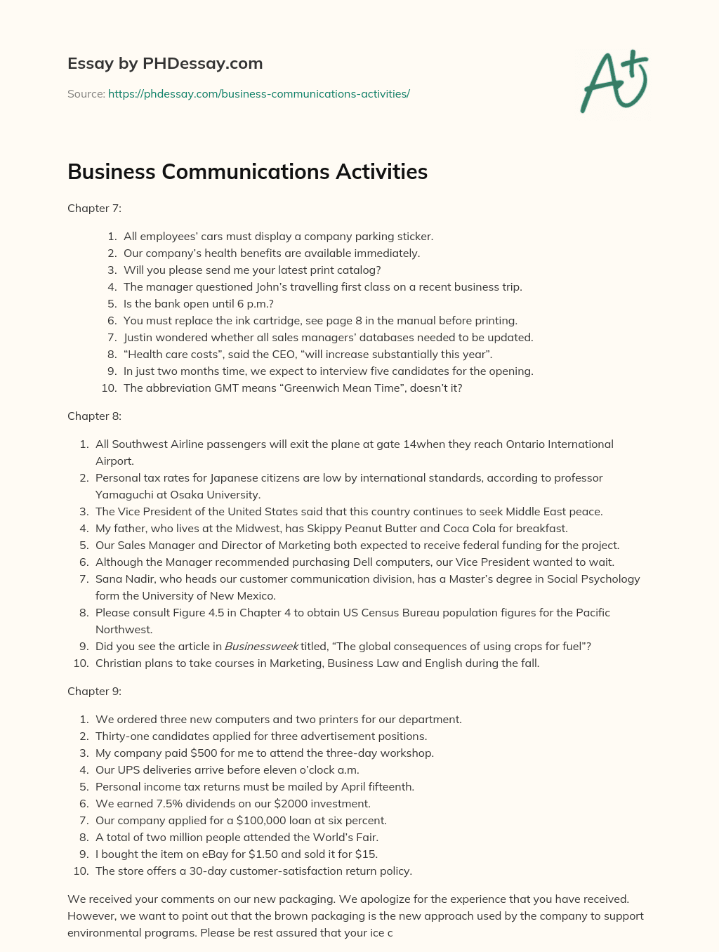 essay about business communications