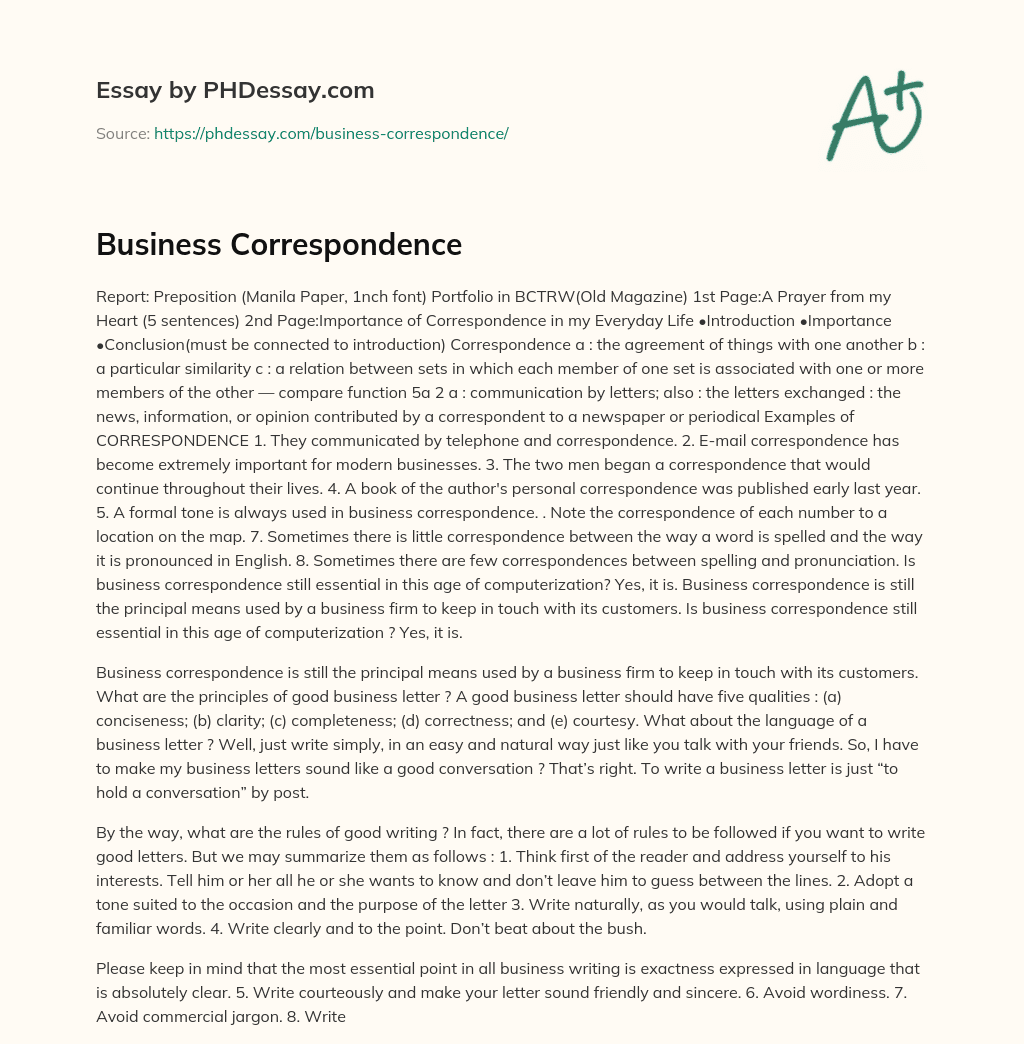 Business Correspondence essay