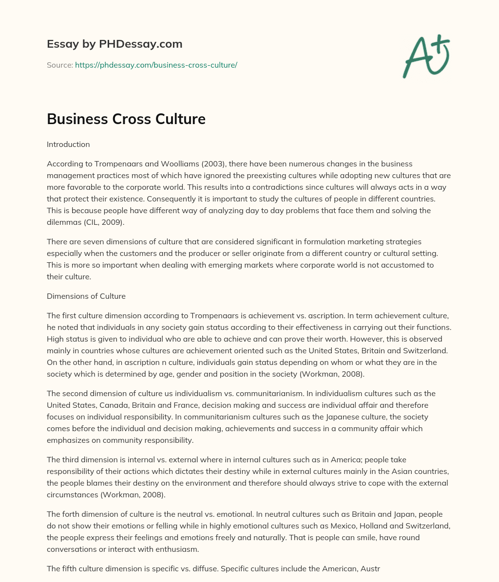 Business Cross Culture essay