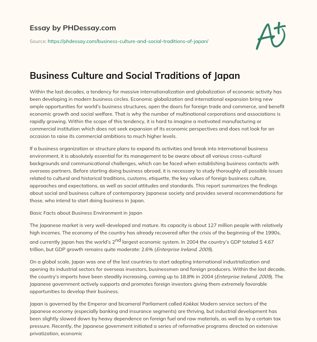 Business Culture and Social Traditions of Japan essay