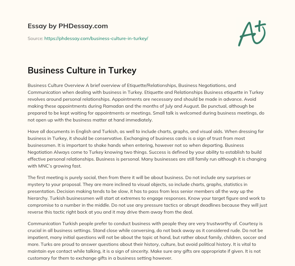 Business Culture in Turkey essay
