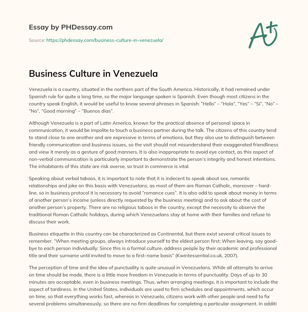 Business Culture in Venezuela essay