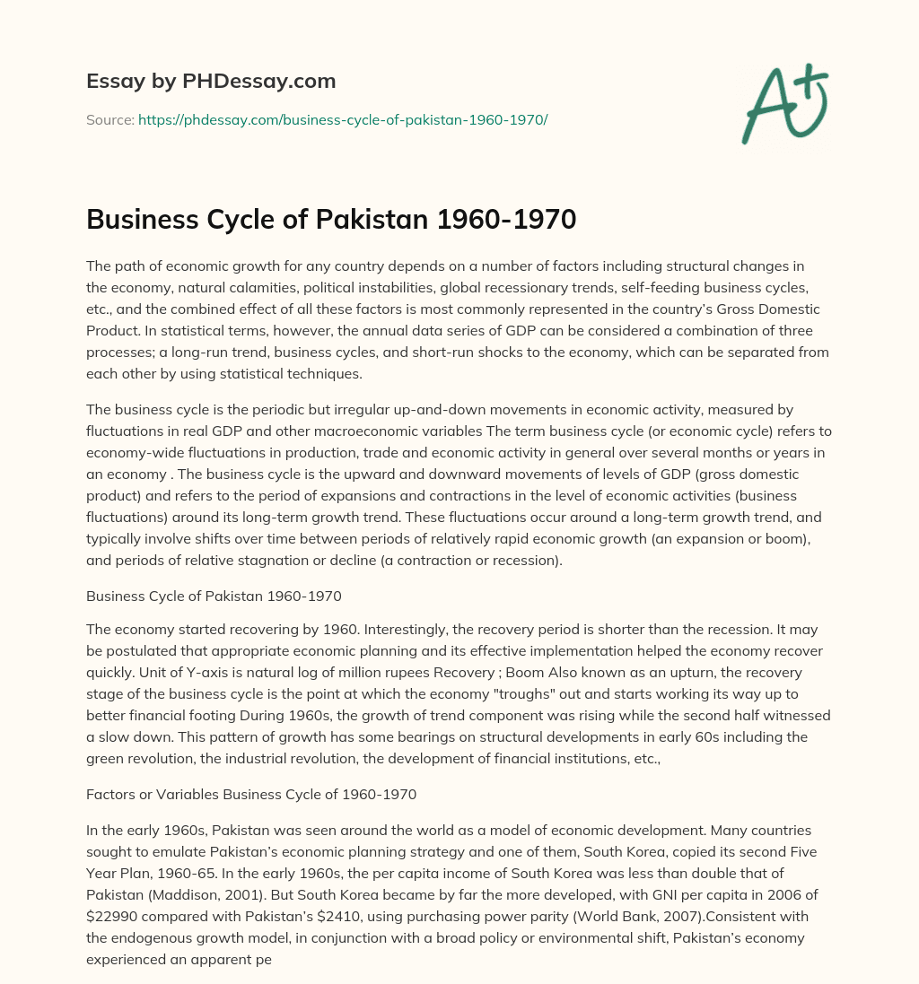 Business Cycle of Pakistan 1960-1970 essay