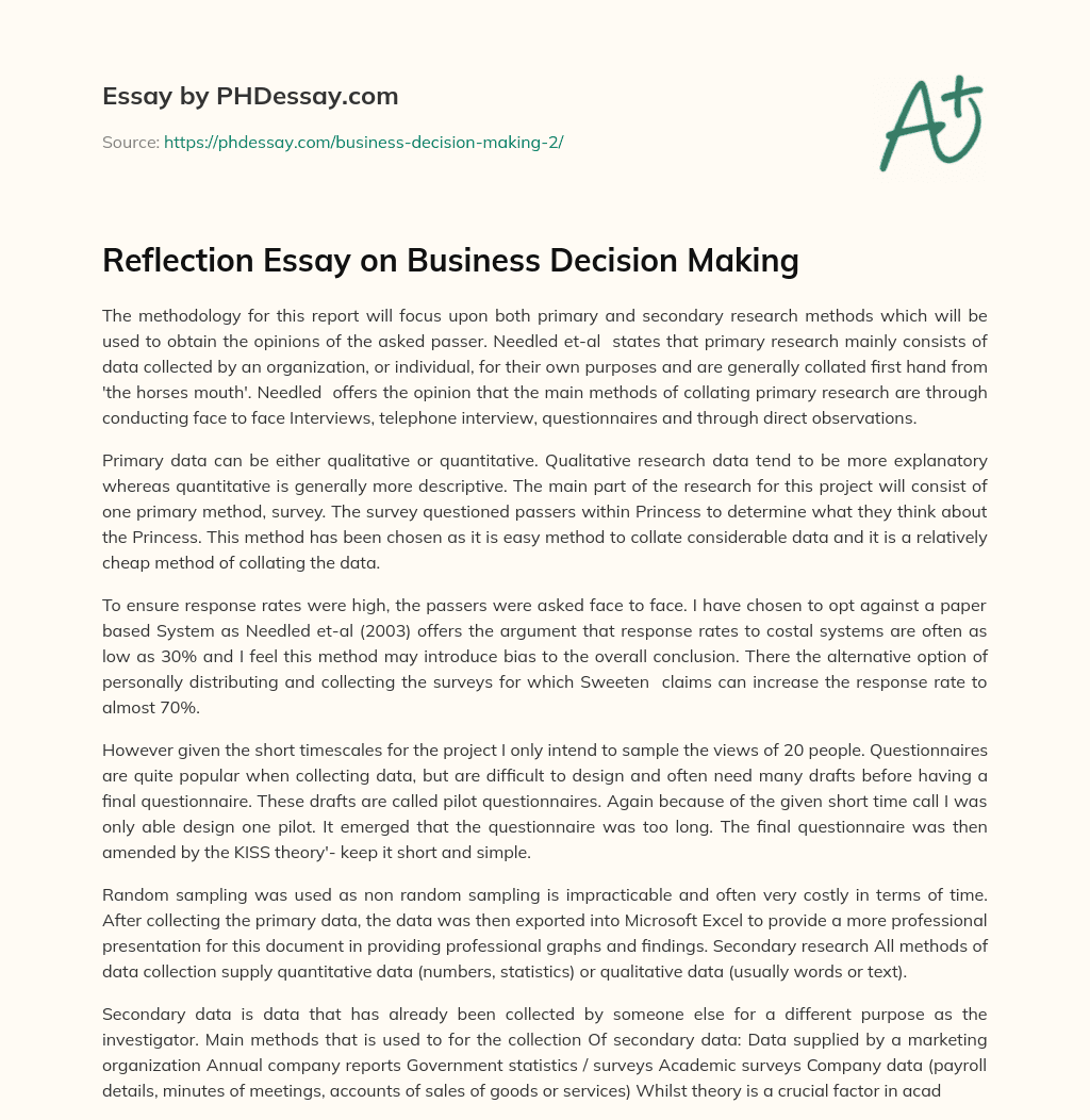 Reflection Essay on Business Decision Making essay