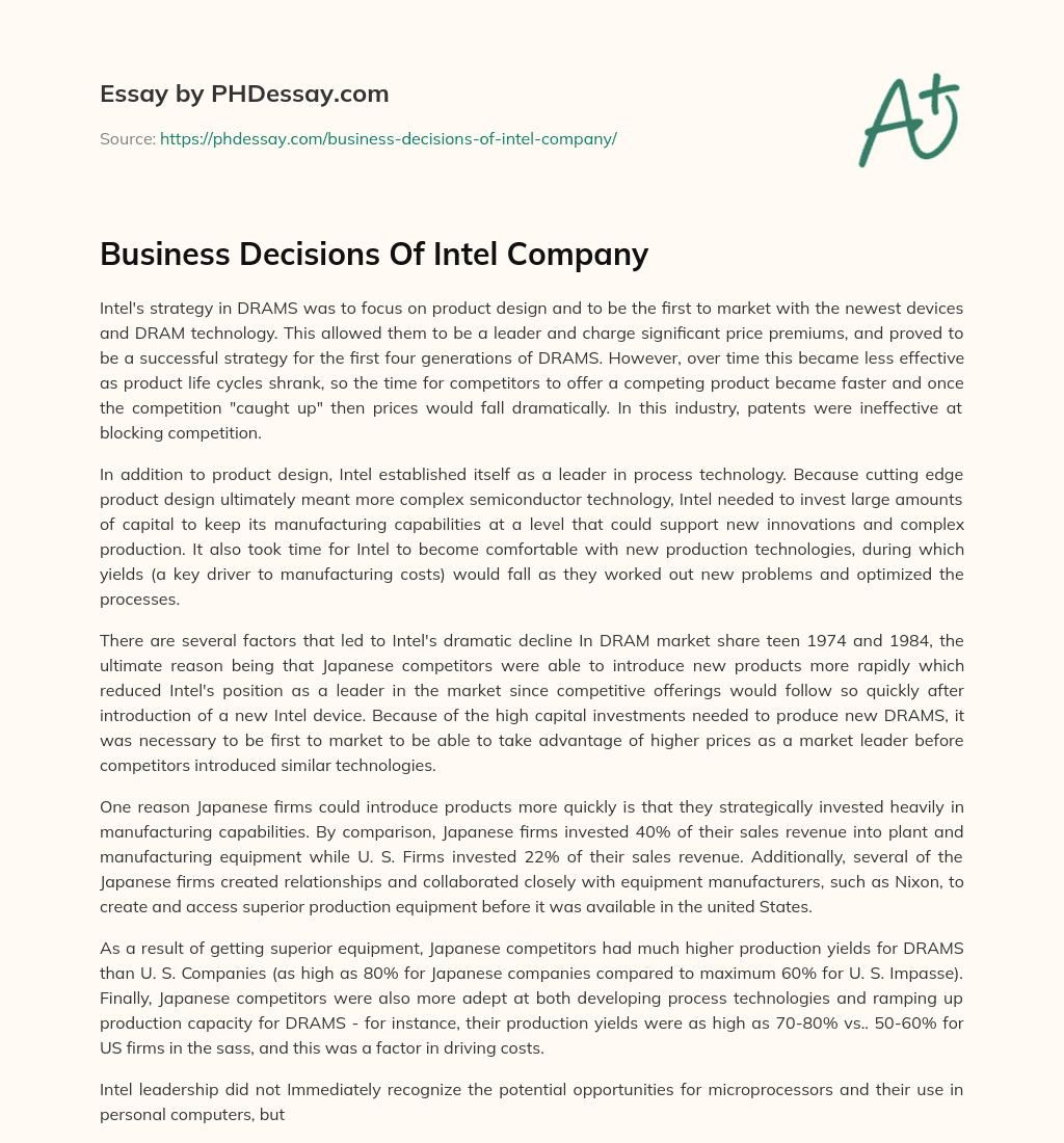 Business Decisions Of Intel Company essay