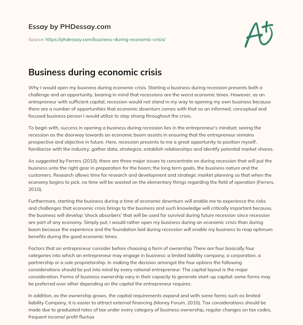 Business During Economic Crisis PHDessay