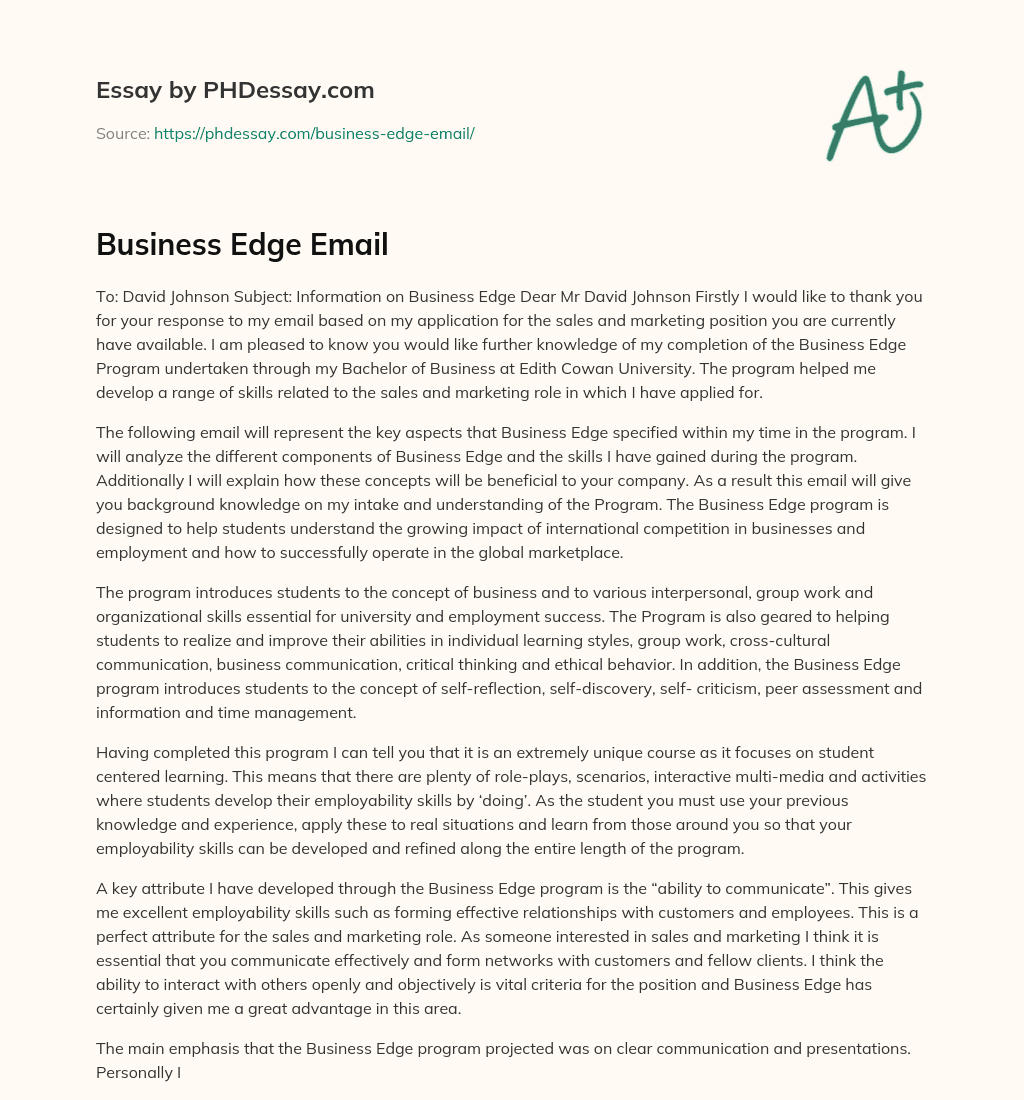 Business Edge Email essay
