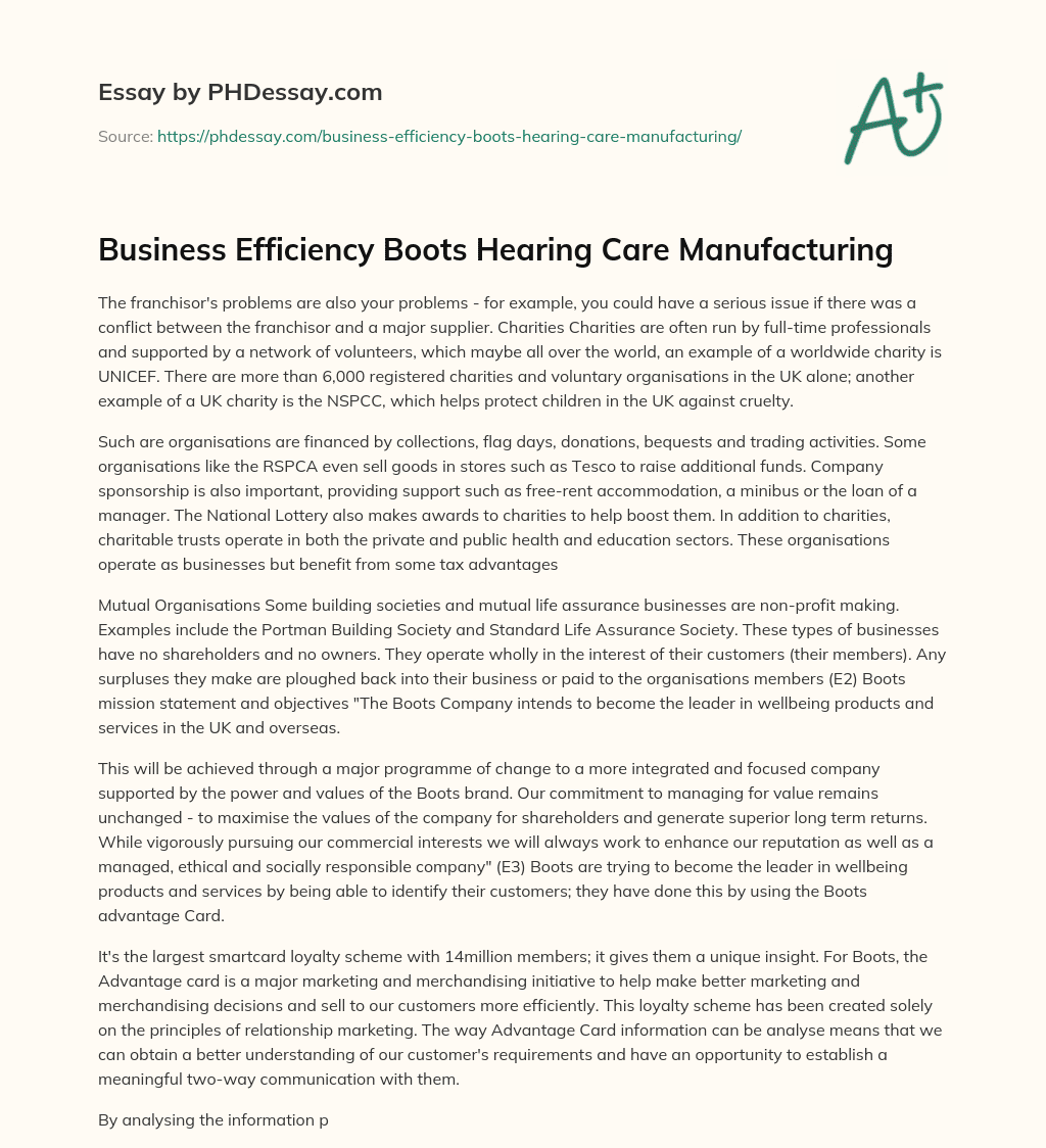 Business Efficiency Boots Hearing Care Manufacturing essay