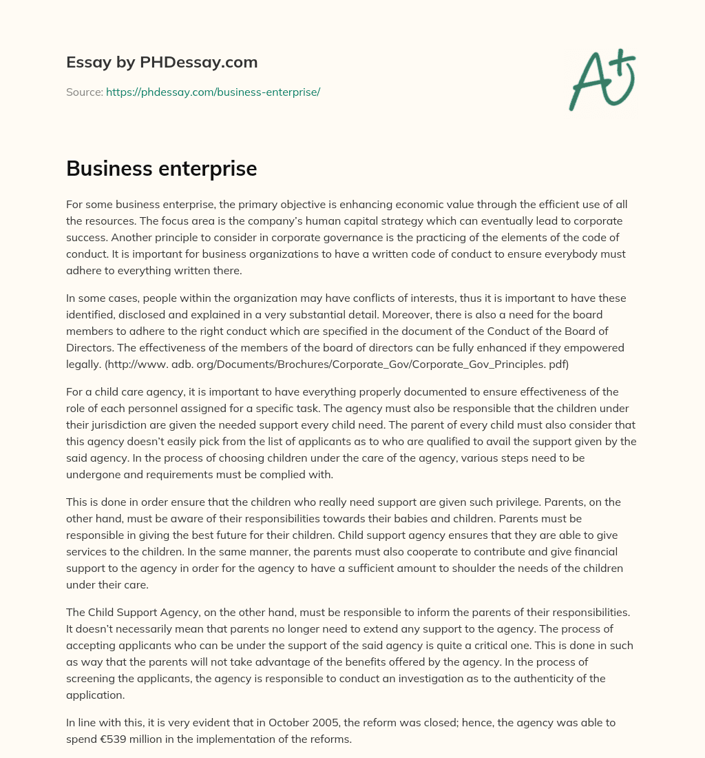 Business enterprise essay