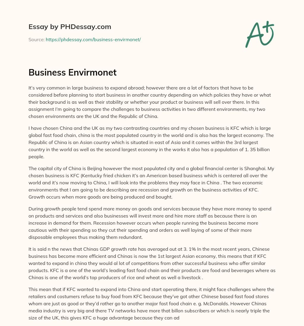 Business Envirmonet essay