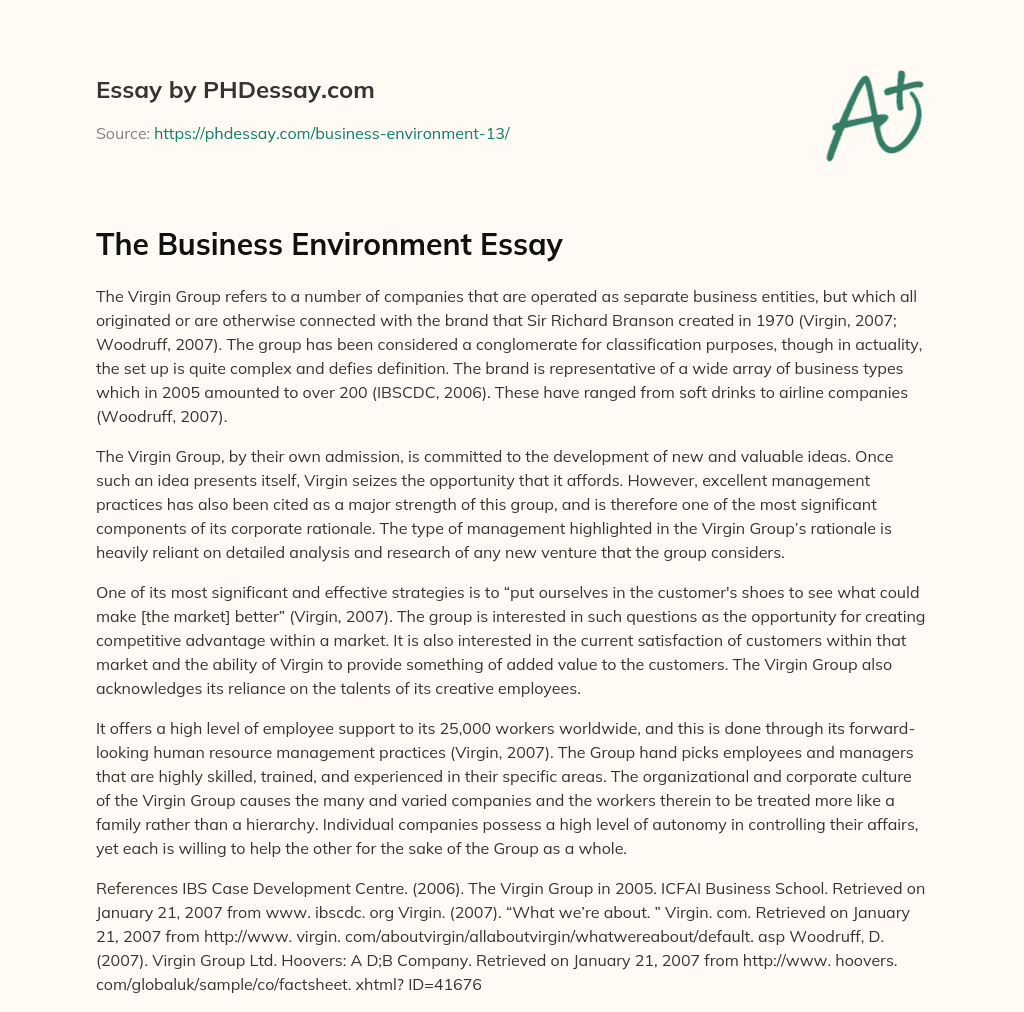 The Business Environment Essay essay