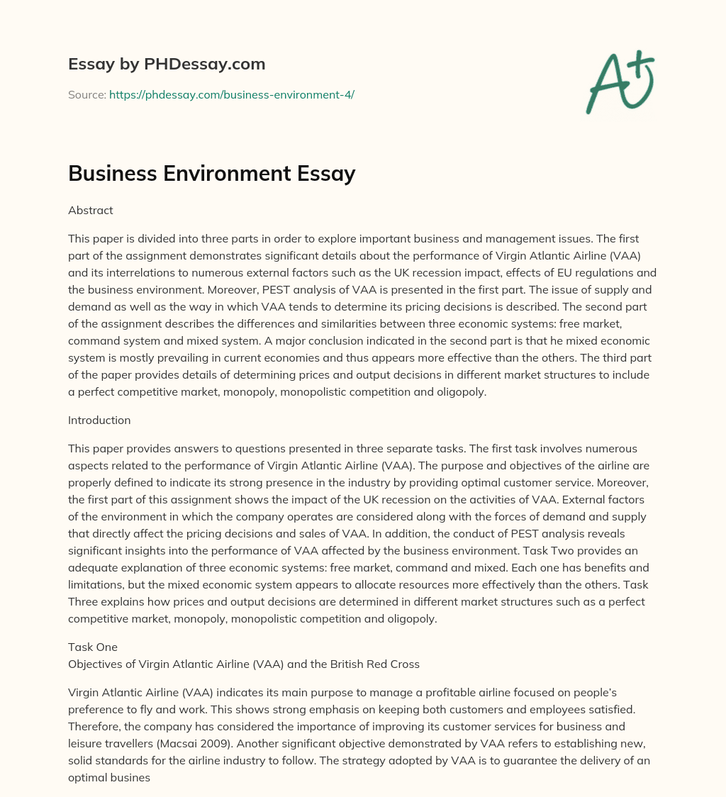 Business Environment Essay essay