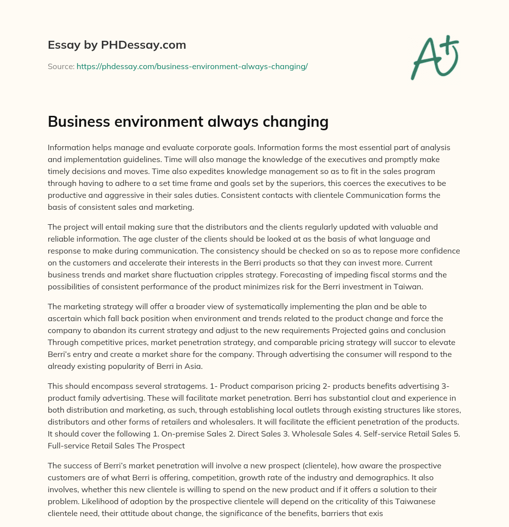 Business environment always changing essay