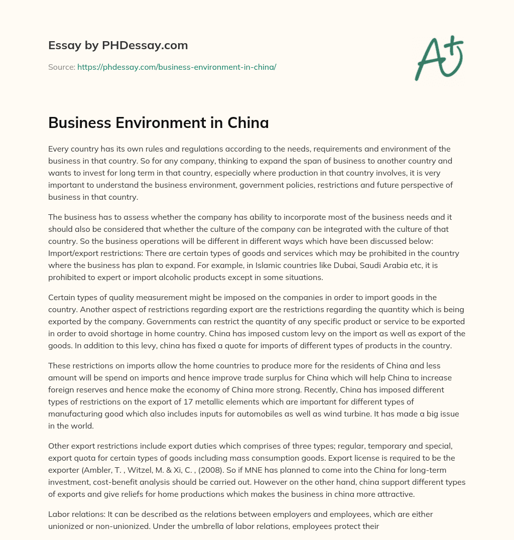 Business Environment in China essay