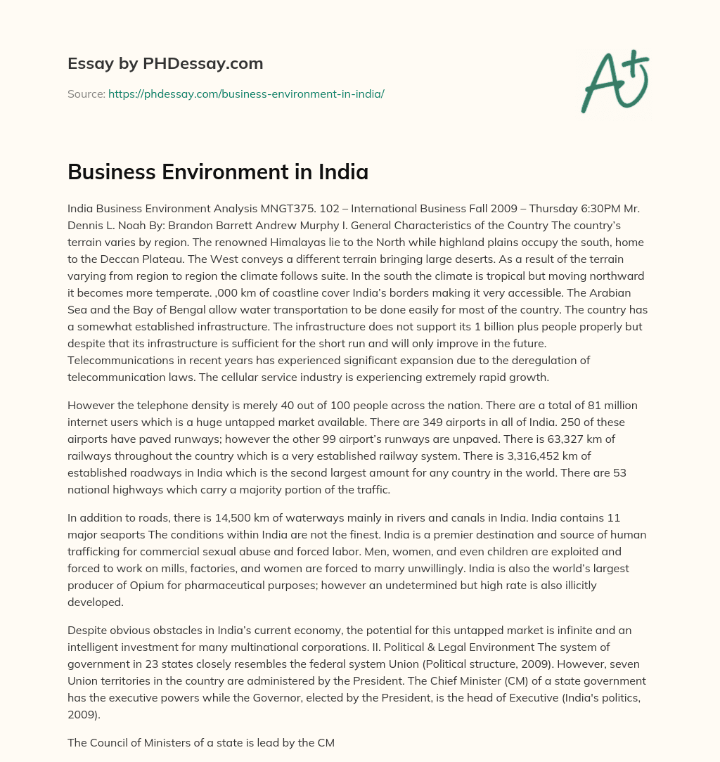 Business Environment in India essay