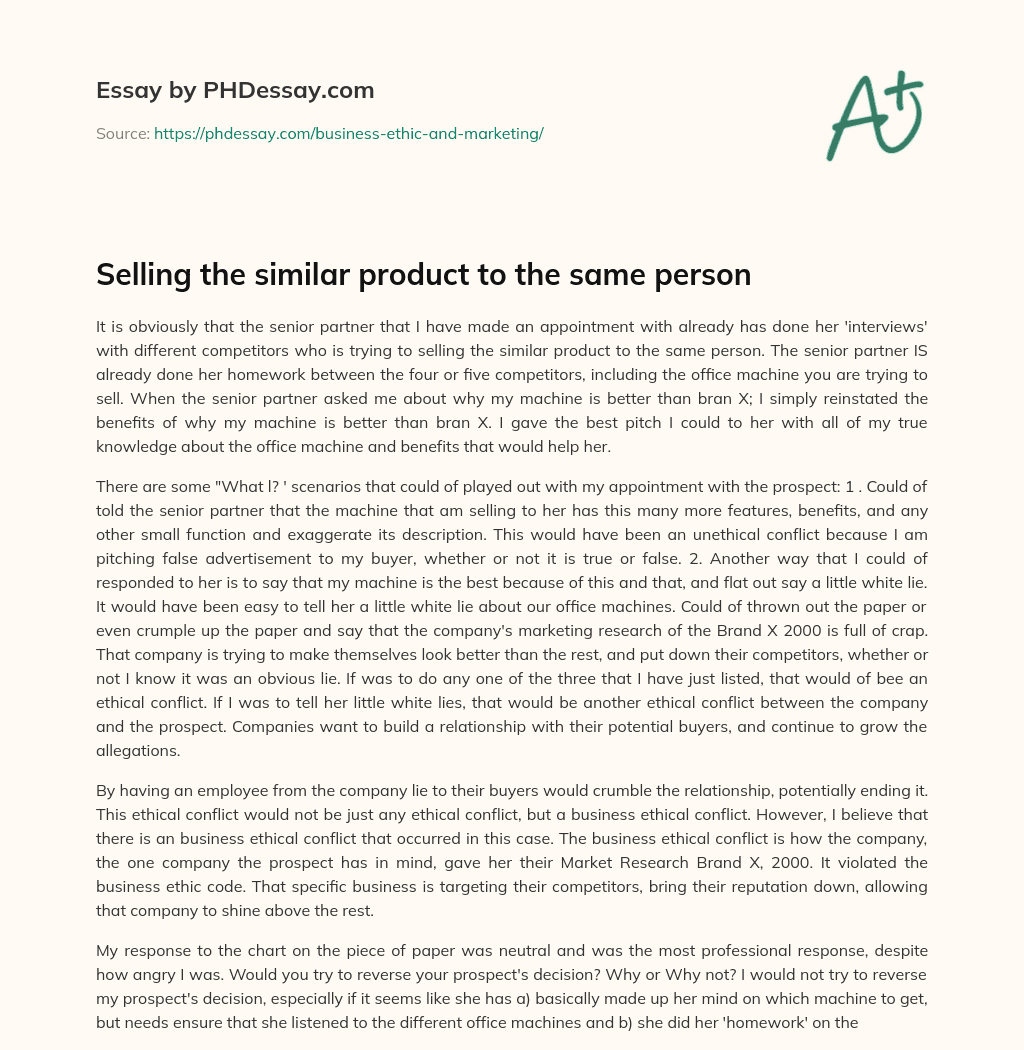 Selling the similar product to the same person essay