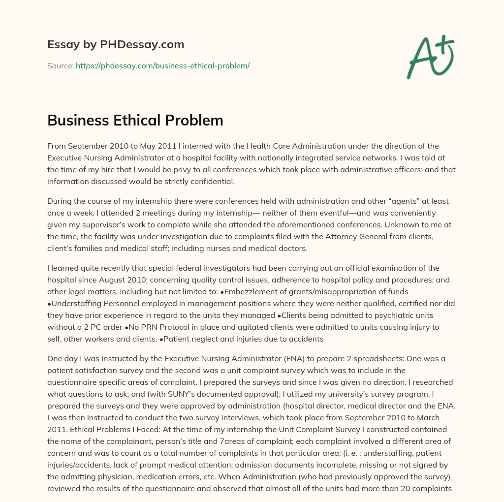 Business Ethical Problem essay