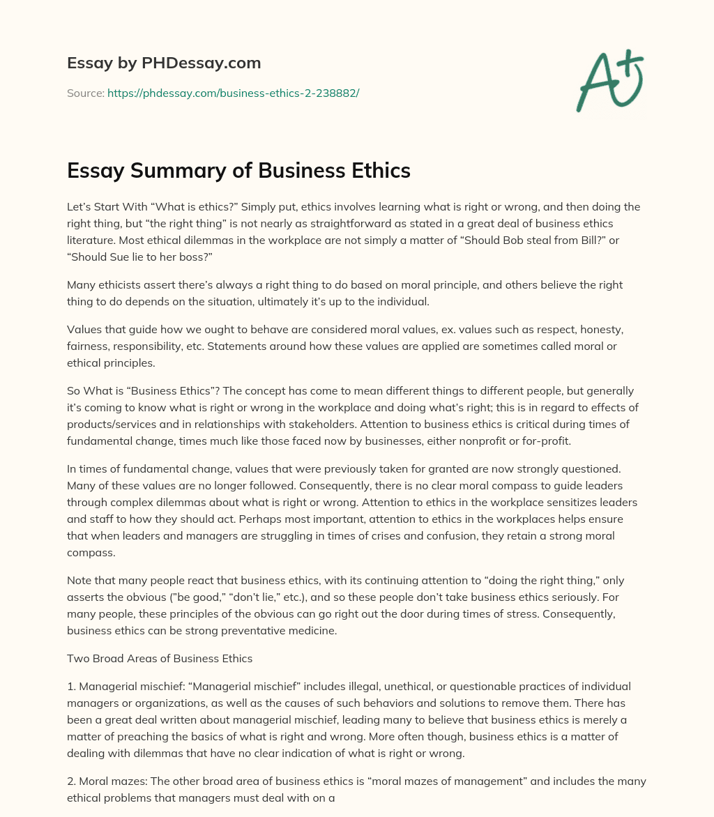 business ethics summary essay