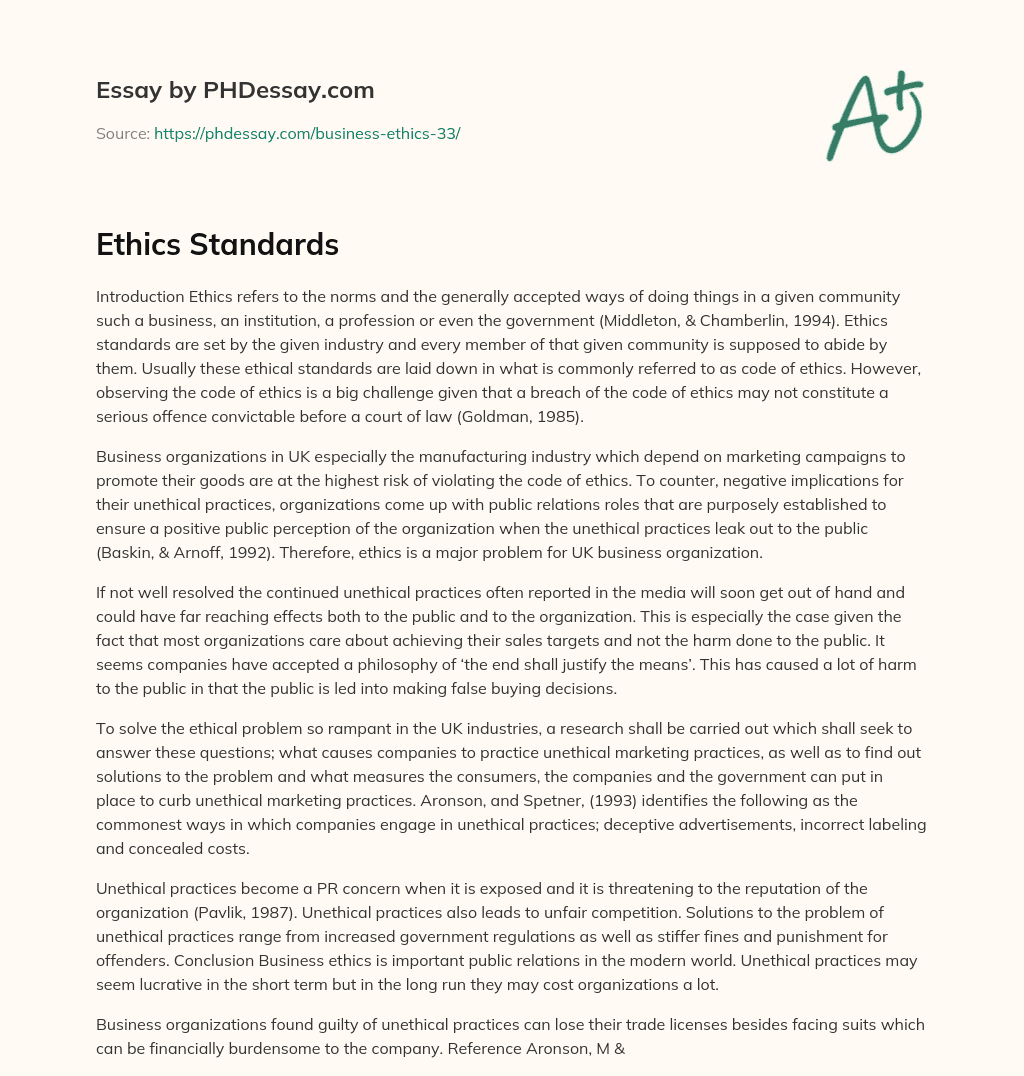 Ethics Standards essay