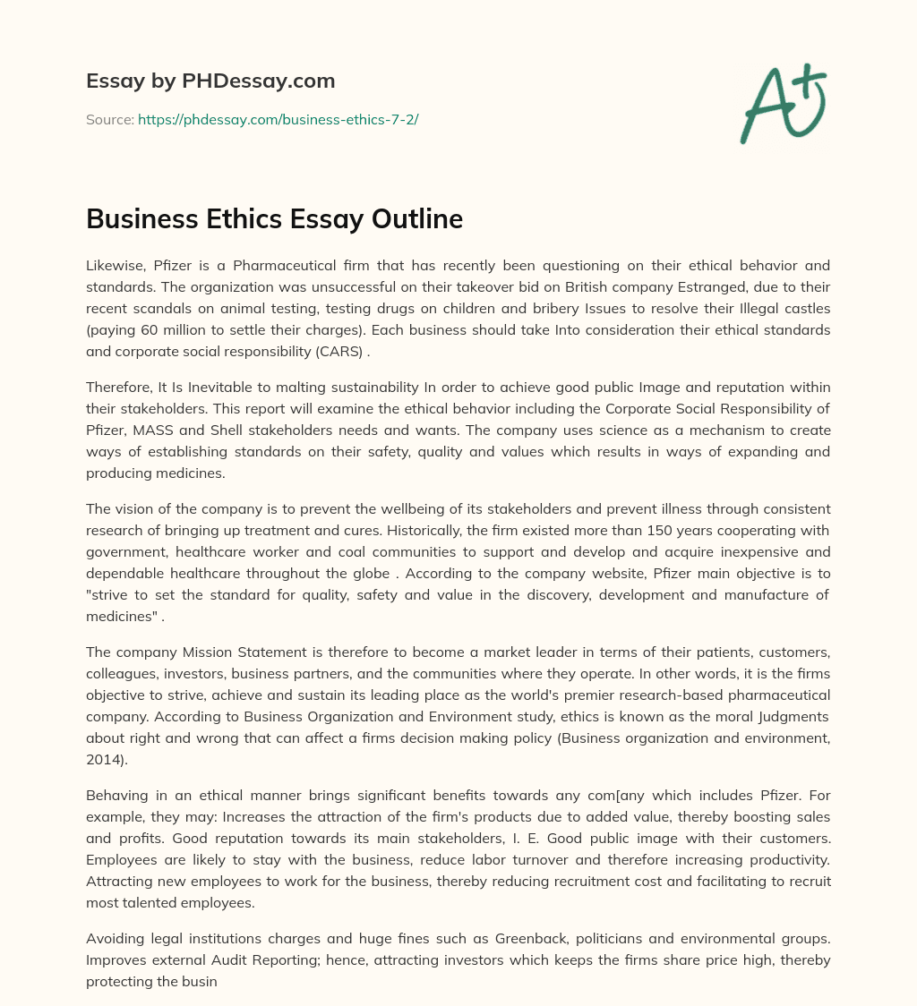 Business Ethics Essay Outline essay